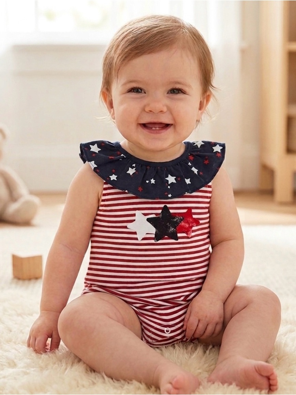 Patriotic Baby Girl Stars & Stripes Ruffle Romper